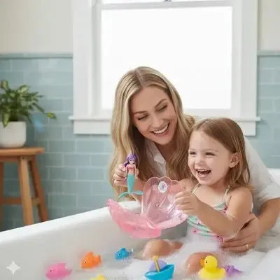 Moment ludique avec accessoires flottants pour baignoire enfant