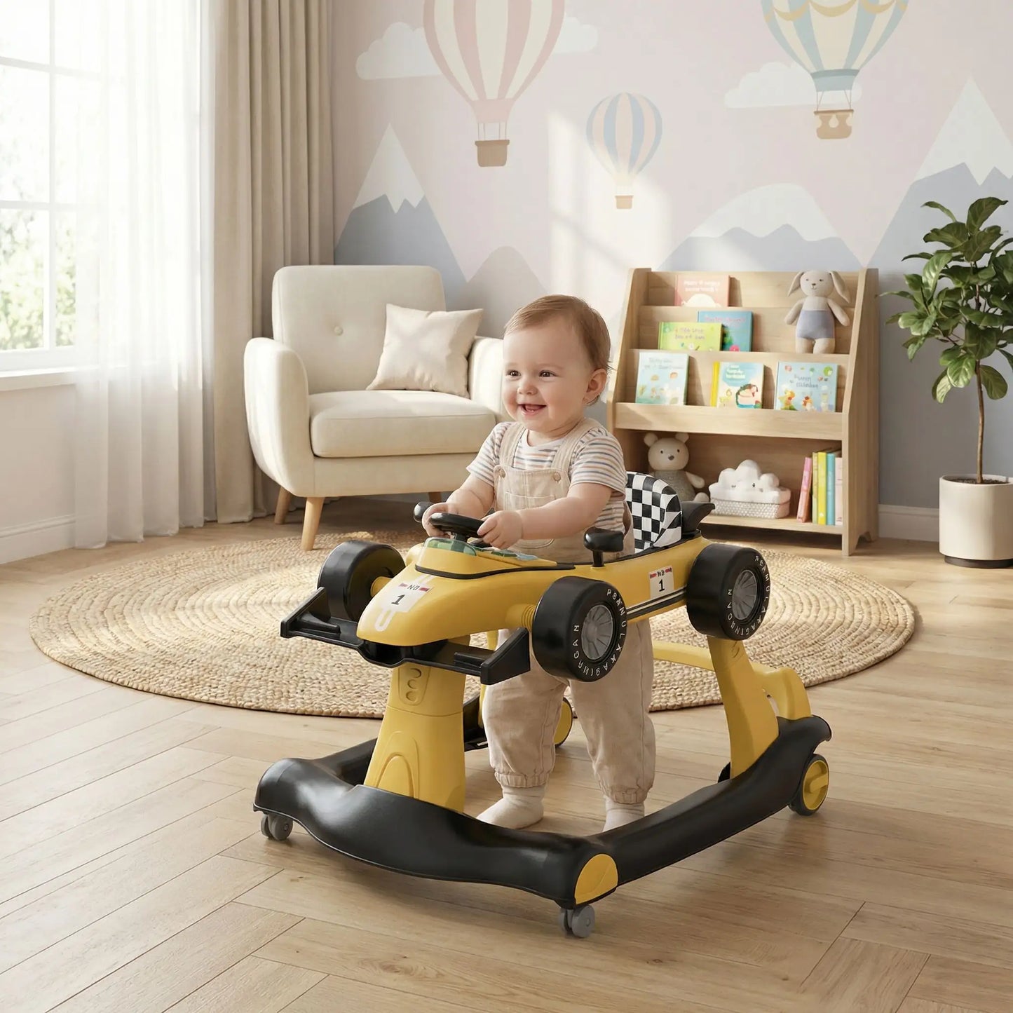 Trotteur voiture Formule 1 Bébé souriant qui conduit