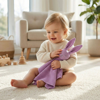 Une jeune fille avec son doudou lapin