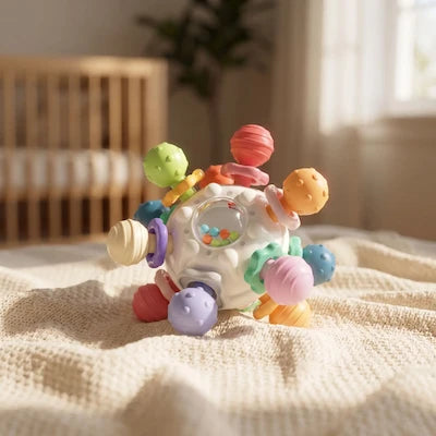 Balle hochet bébé colorée avec branches texturées pour l'éveil sensoriel