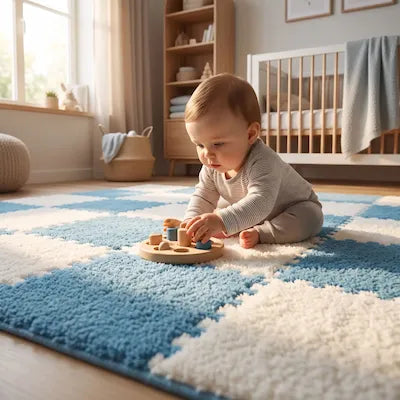 Tapis puzzle bleu et blanc - Motricité Apaisée
