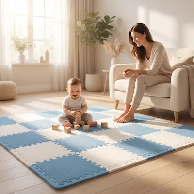 Tapis puzzle bleu et blanc - Motricité Apaisée