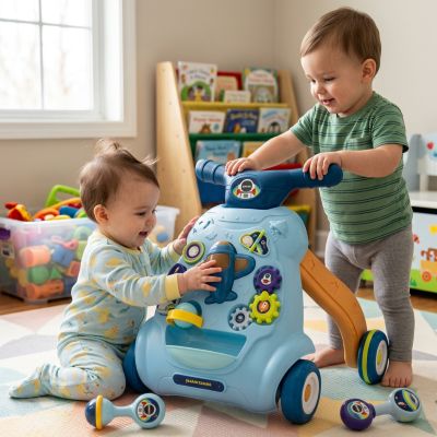 Trotteur bleu deux enfants jouent | Alan Eveil™