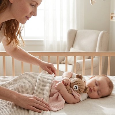 Doudou Ourson - Lange en Coton & Tête Crochetée