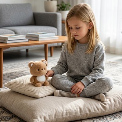 Petite fille jouant avec un ours en peluche doux