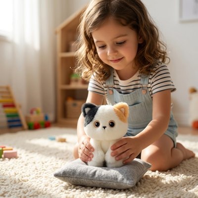 Peluche Chat - Le Petit Compagnon Bicolore en Position Assise