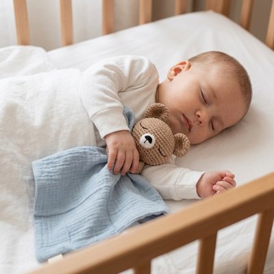 Doudou Ourson - Lange en Coton & Tête Crochetée