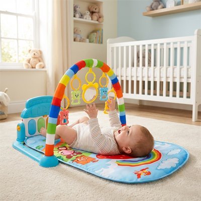 Environnement interactif pour nourrisson avec jouets suspendus colorés