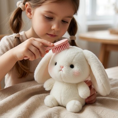 Enfant coiffe jouet lapin avec brosse douce rose