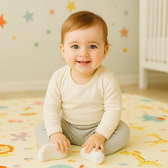 bébé assis sur tapis psychomotricité 