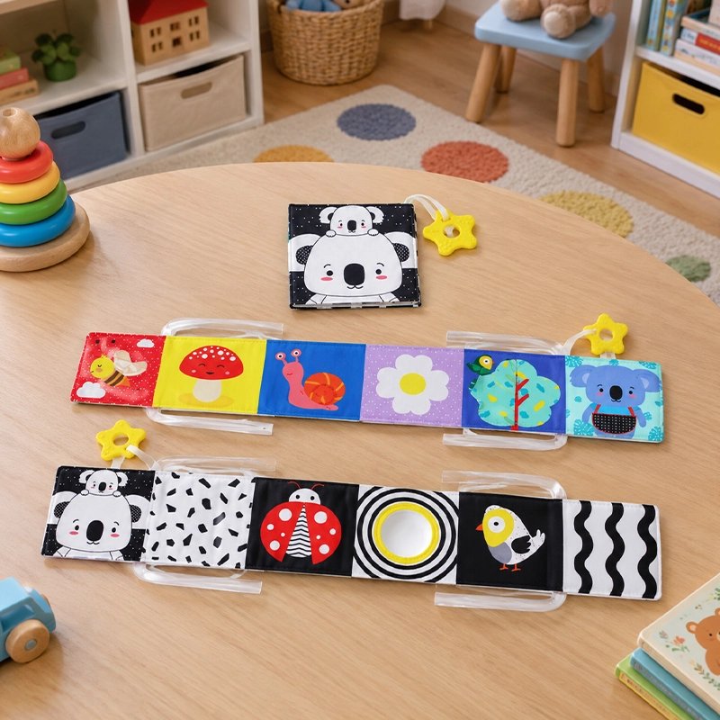 collection livre bebe noir et blanc et coloré sur table