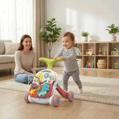 Enfant explore avec aide marche éducative colorée