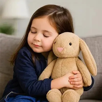 Détails des finitions de la peluche d'éveil lapin