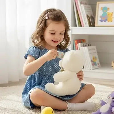 Détails des finitions de la peluche d'éveil ours