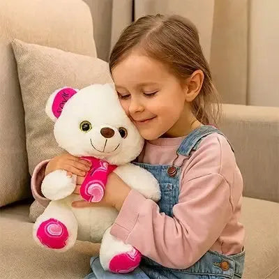 Détails des finitions de la peluche d'éveil ours