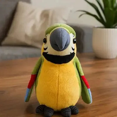 Détails des finitions de la peluche d'éveil perroquet