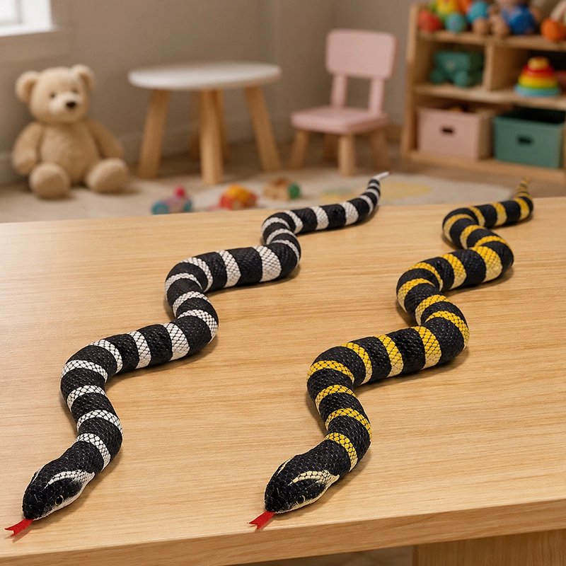 Deux variants de peluche serpent sur une table