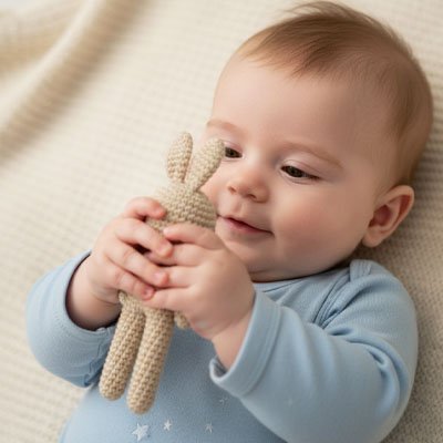 Doudou en crochet bébé sur le dos