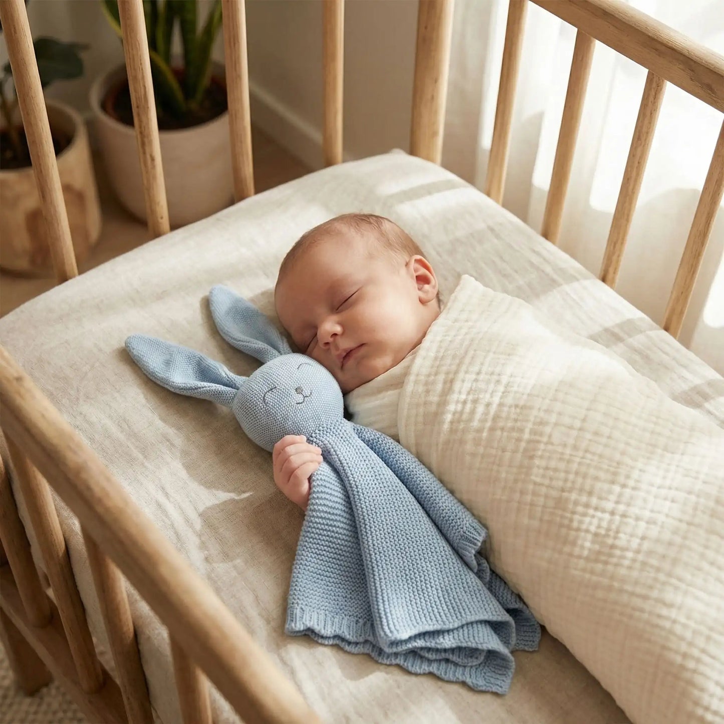 Doudou en crochet Douceur apaisante bébé qui dort dans sa couchette