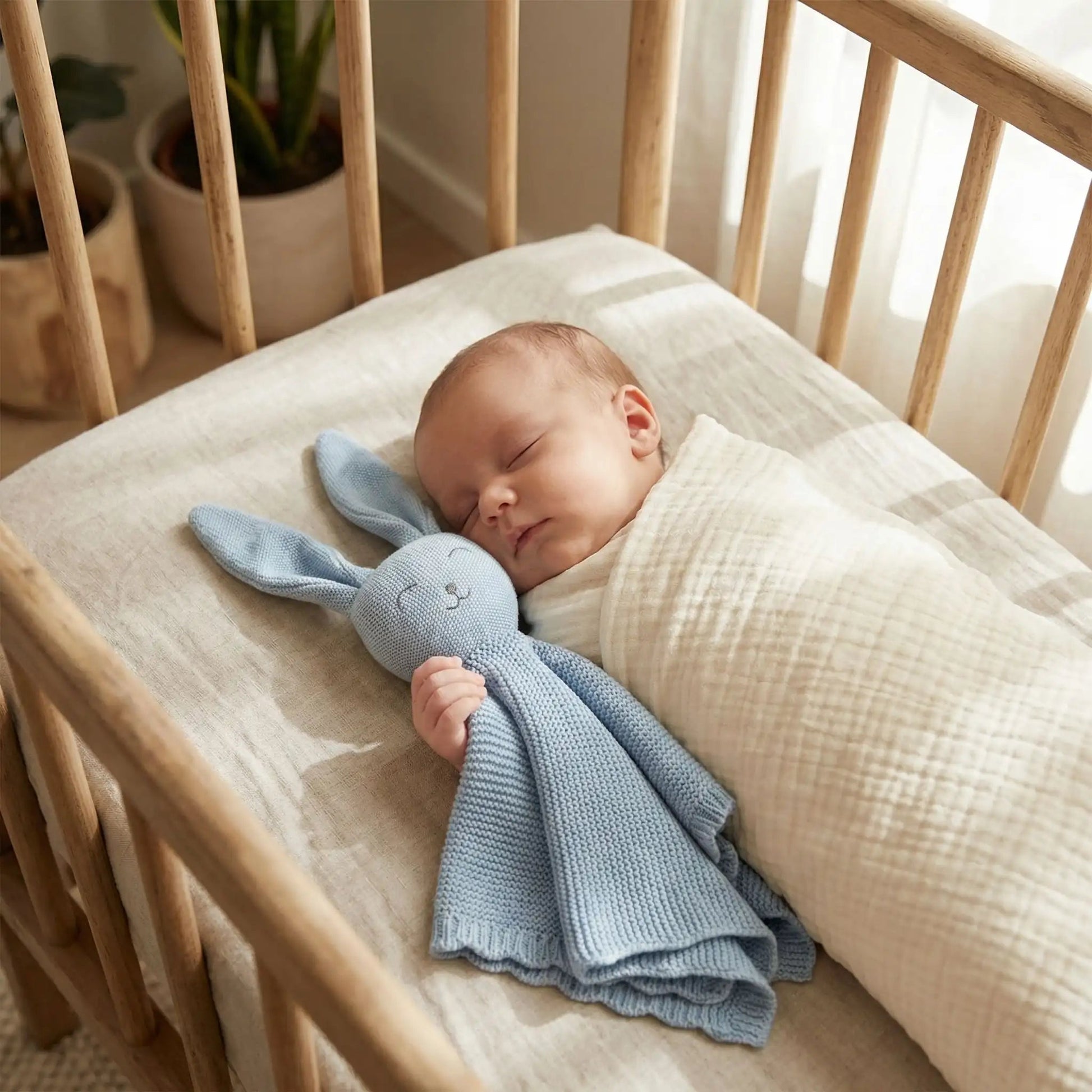 Doudou en crochet Douceur apaisante bébé qui dort dans sa couchette