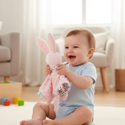 Doudou lapin rose | CâlinSécure™ - Bulle d'enfant