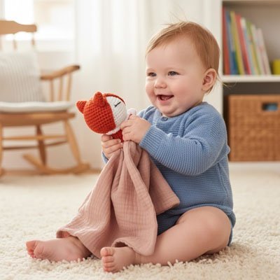 Doudou renard dans mains bébé | Alan Eveil™