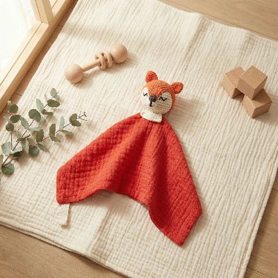 Doudou renard plat en gaze de coton terracotta style scandinave | Alan Eveil™