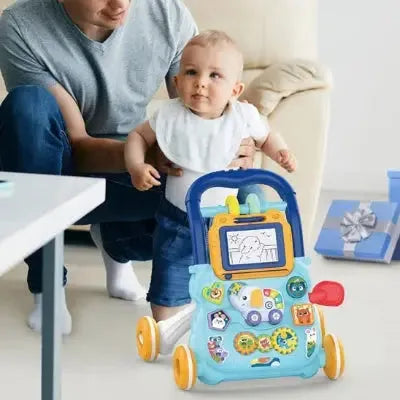 Enfant s'amusant avec chariot d'éveil interactif coloré