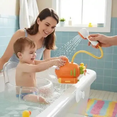 Enfant explore sous-marin arroseur pour jeu aquatique interactif