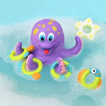 Pieuvre ludique flotte, anneaux colorés, plaisir aquatique enfantin
