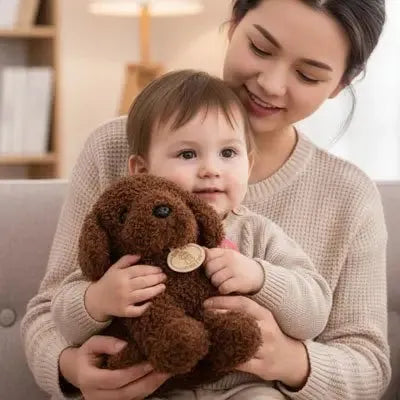 Grande peluche chien démontrant son confort d'utilisation