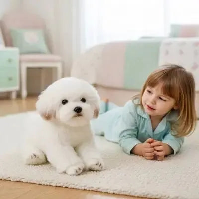 Grande peluche chien démontrant son confort d'utilisation