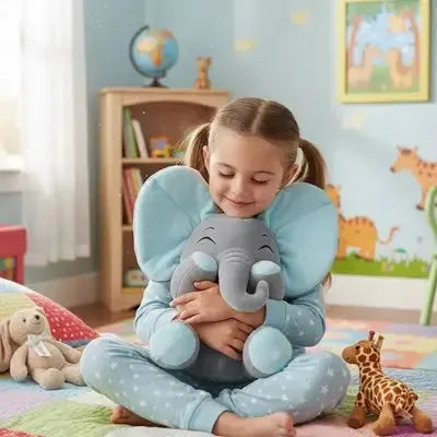 Grande peluche éléphant démontrant son confort d'utilisation