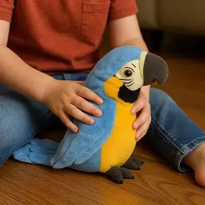 Grande peluche perroquet démontrant son confort d'utilisation