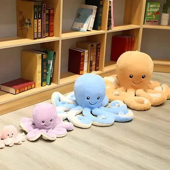 Grande peluche pieuvre démontrant son confort d'utilisation