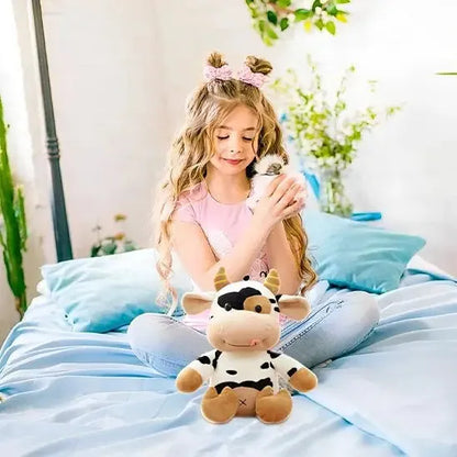 Grande peluche vache démontrant son confort d'utilisation