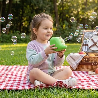 Jouet à bulles en action avec filles au parc