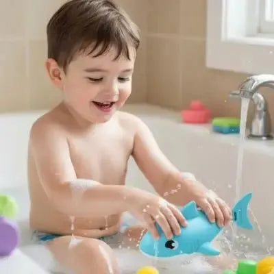 Jouet baignoire bébé, requin bleu