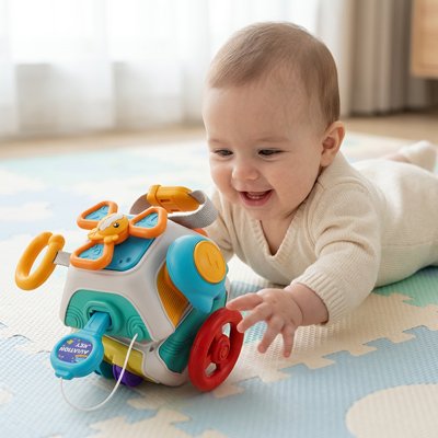 Jouet bebe cube motricité montessori avec bébé
