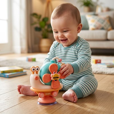 Jouet bebe montessori avec un enfant enjoué
