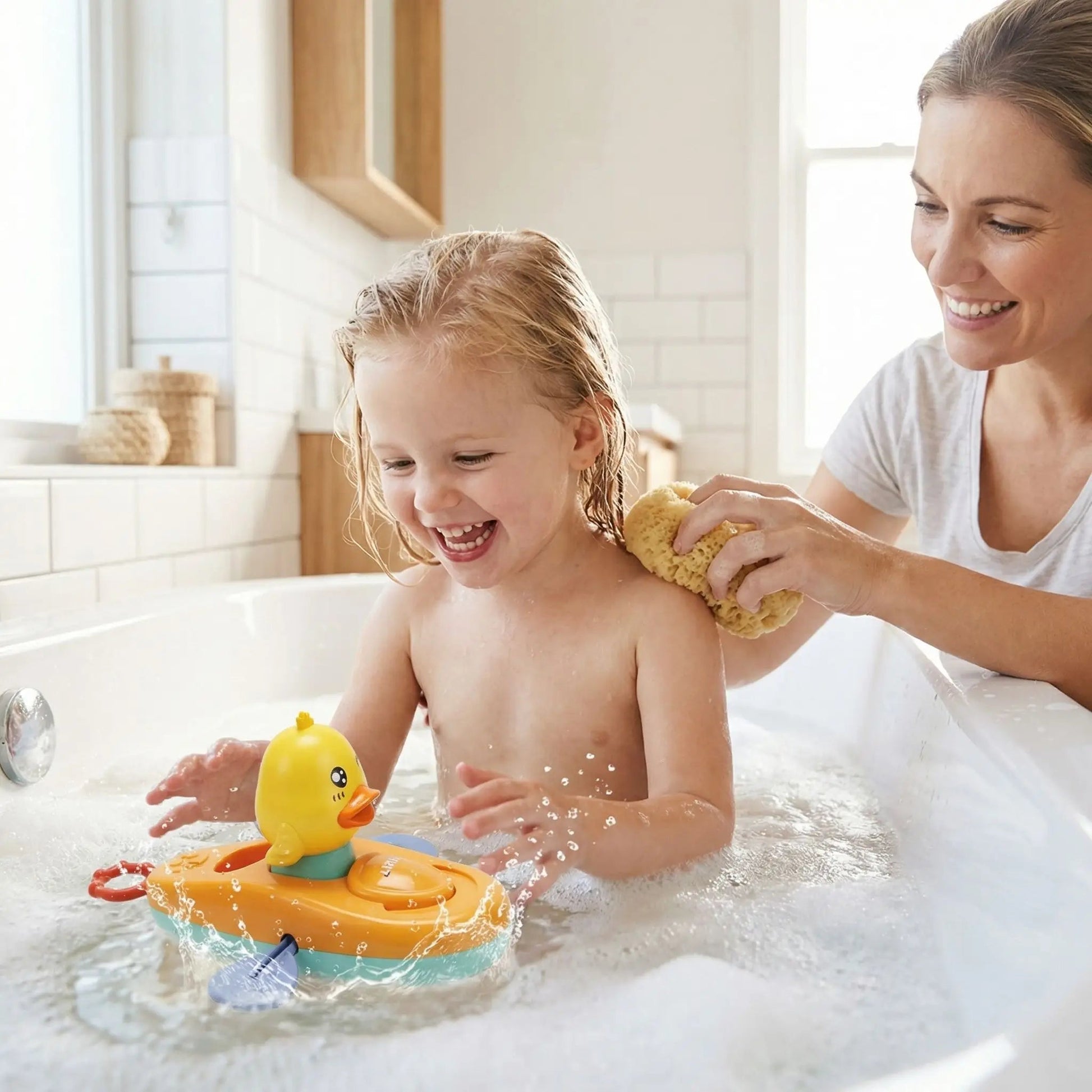 Jouet bébé pour le bain jeune fille dans la baignoire