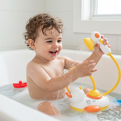 Jouet de bain avec garçon qui s'arrose
