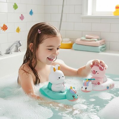 Jouet de bain​ avec jeune fille et ses deux compagnons