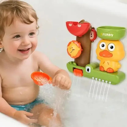 Enfant explorant un jeu aquatique coloré et éducatif.