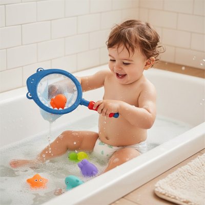 Jouets de bain bebe figurine orange dans le filet