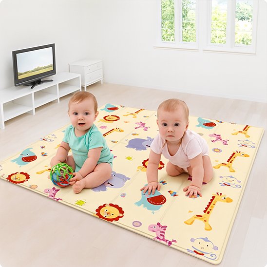 jumeaux sur tapis motricité bébé