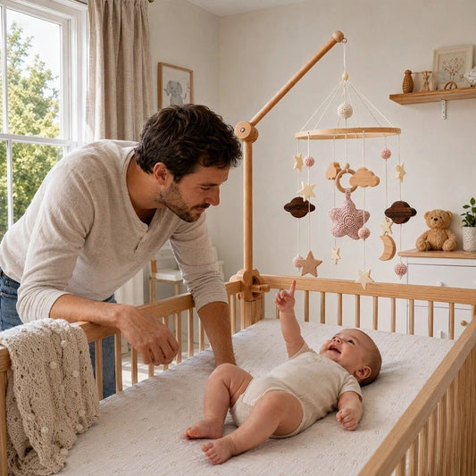 mobile bebe en bois etoiles berceau papa