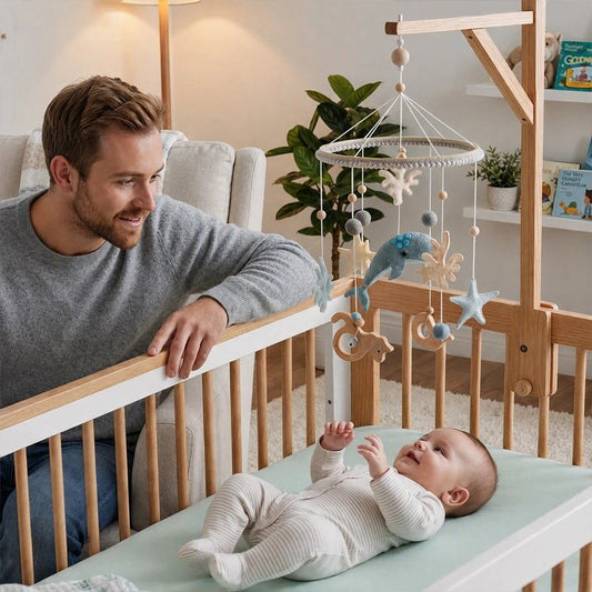mobile bébé océan baleine peluche berceau bois