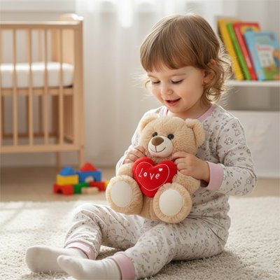 Ours en peluche beige avec un jeune fille