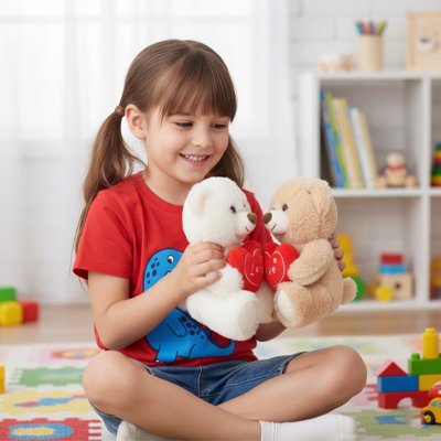 Ours en peluche blanc et beige dans les mains d'une jeune fille